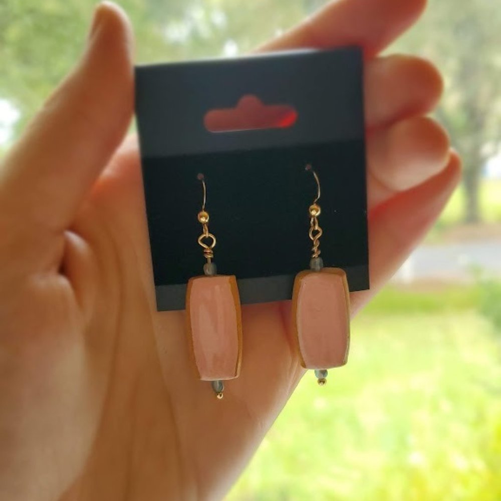 Handmade, Elegant Painted Ceramic Earrings. Gold Filled Hooks.